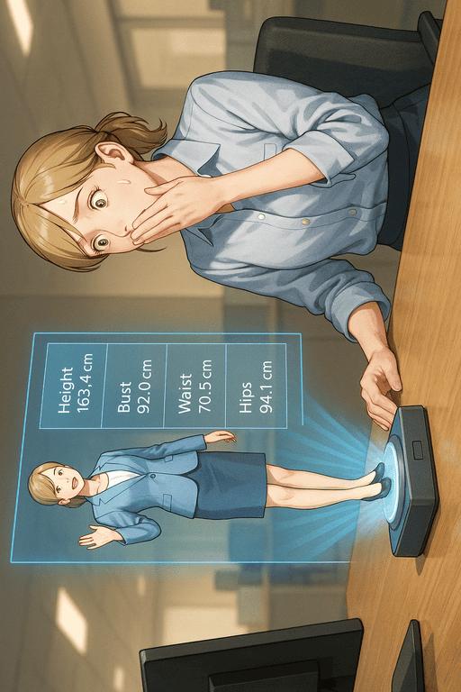 自分の身体やサイズが露わにデータ解析されてしまうホログラフモニタ。