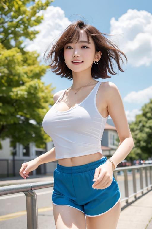 ノーブラタンクで爆揺れランニングする鳴瀬さん[角石先生]